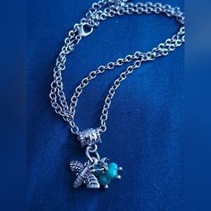 Silver Bee Necklace with Turquoise Accents